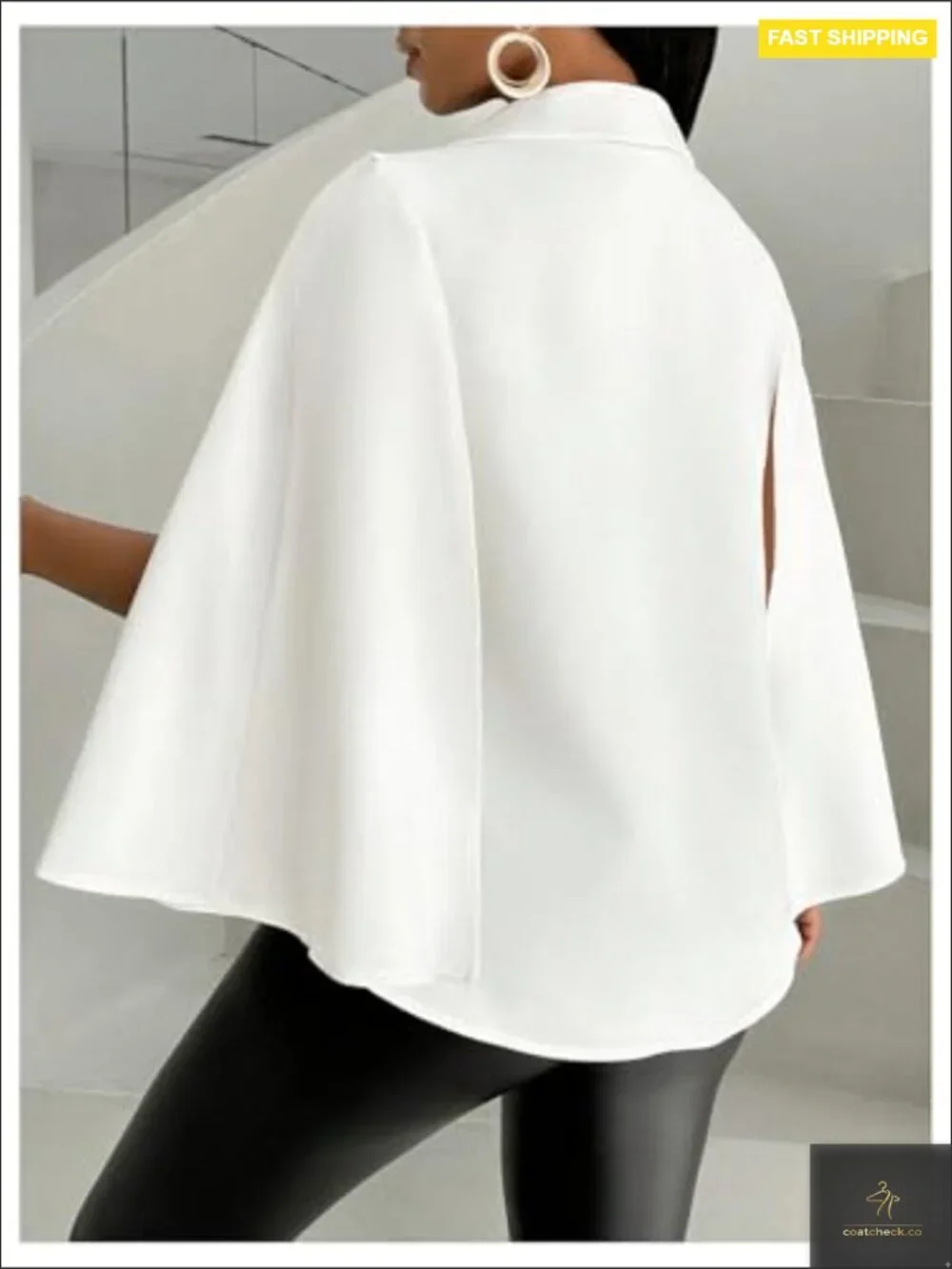 Cape Sleeve Cropped Blazer Elegant Slim Fit Open Front Lightweight Polyester - Picture 3 of 5